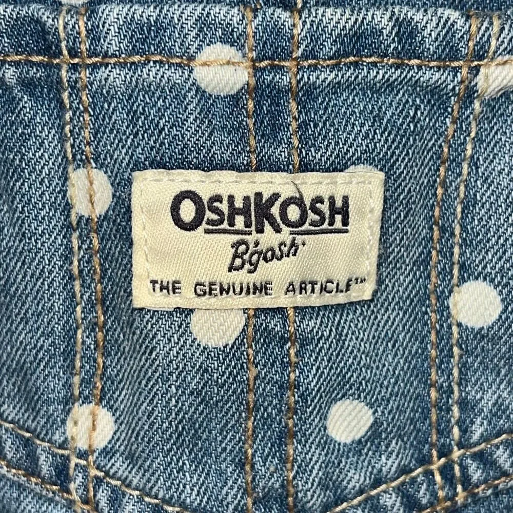 Oshkosh B'gosh Girls 3T Denim Polka Dot Overalls Blue White Belt Dungarees